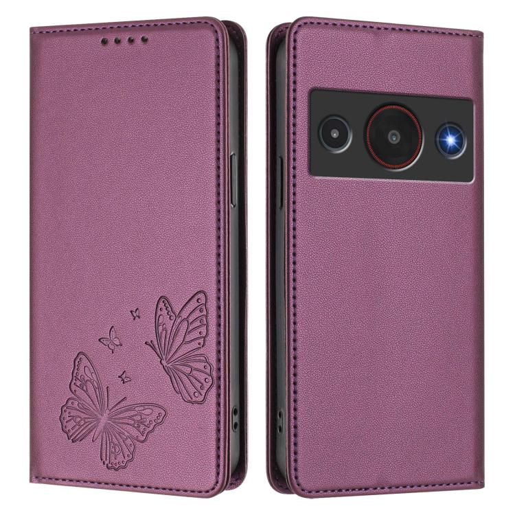 For ZTE Blade A75 Pro / Telstra T-Elite 5G Strong Magnetic Dual Butterfly RFID Vegan Leather Phone Case
