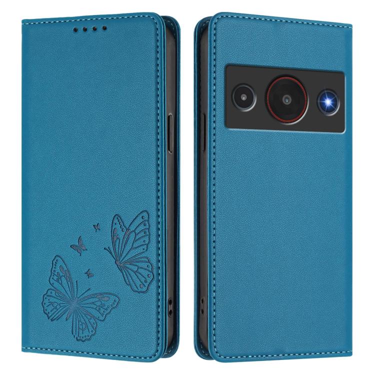 For ZTE Blade A75 Pro / Telstra T-Elite 5G Strong Magnetic Dual Butterfly RFID Vegan Leather Phone Case