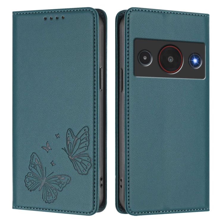 For ZTE Blade A75 Pro / Telstra T-Elite 5G Strong Magnetic Dual Butterfly RFID Vegan Leather Phone Case