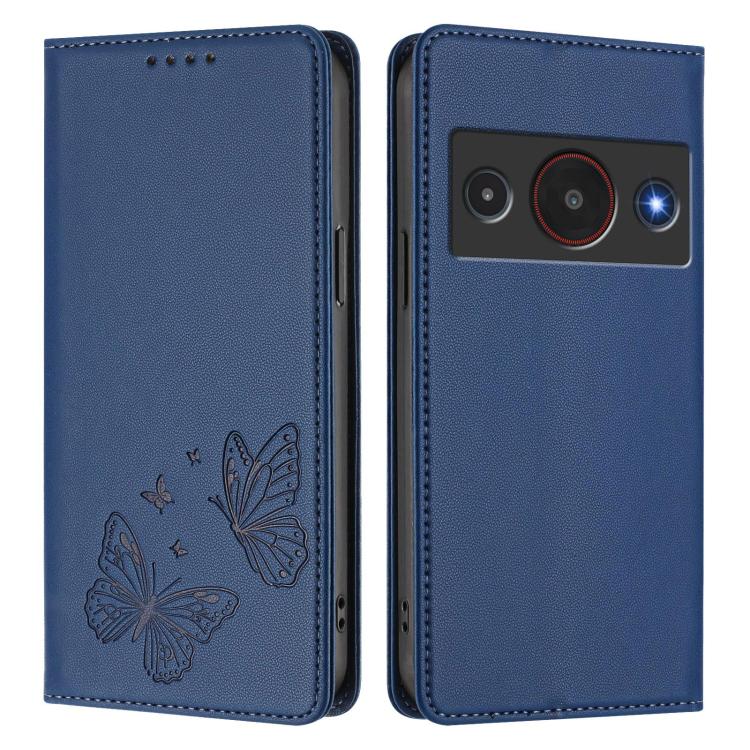 For ZTE Blade A75 Pro / Telstra T-Elite 5G Strong Magnetic Dual Butterfly RFID Vegan Leather Phone Case
