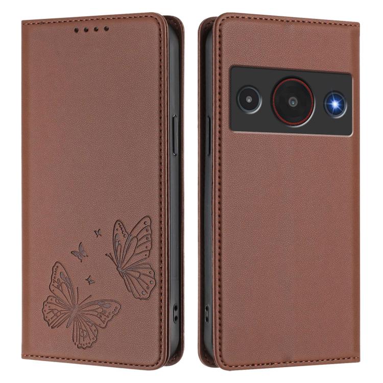 For ZTE Blade A75 Pro / Telstra T-Elite 5G Strong Magnetic Dual Butterfly RFID Vegan Leather Phone Case