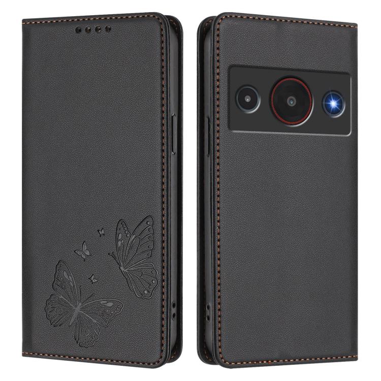 For ZTE Blade A75 Pro / Telstra T-Elite 5G Strong Magnetic Dual Butterfly RFID Vegan Leather Phone Case