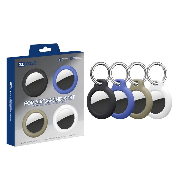 For AirTag 2nd Gen / 1st Gen XDcase 4pcs Solid Color Hard PC Protective Case with Key Ring