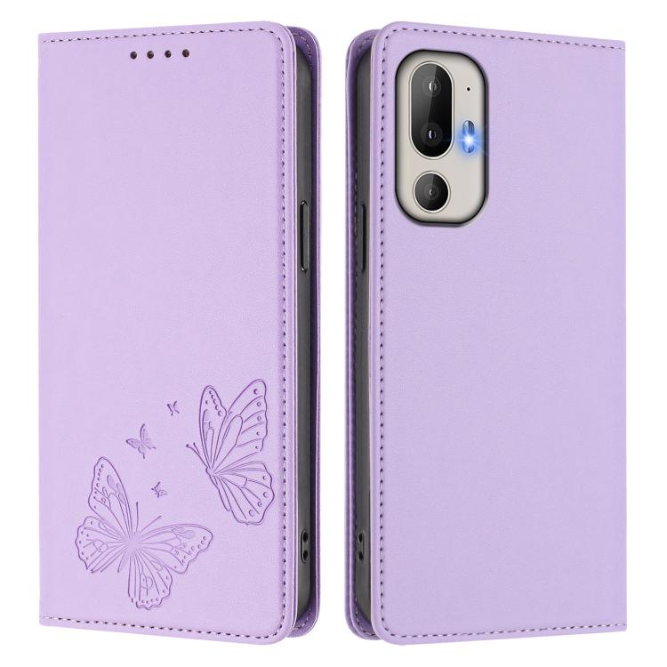 For HTC U24 Pro Strong Magnetic Dual Butterfly RFID Vegan Leather Phone Case