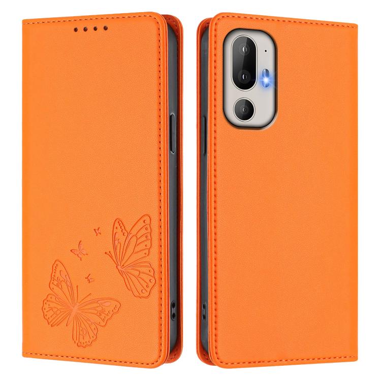 For HTC U24 Pro Strong Magnetic Dual Butterfly RFID Vegan Leather Phone Case
