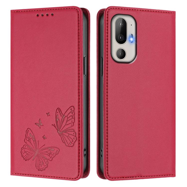 For HTC U24 Pro Strong Magnetic Dual Butterfly RFID Vegan Leather Phone Case