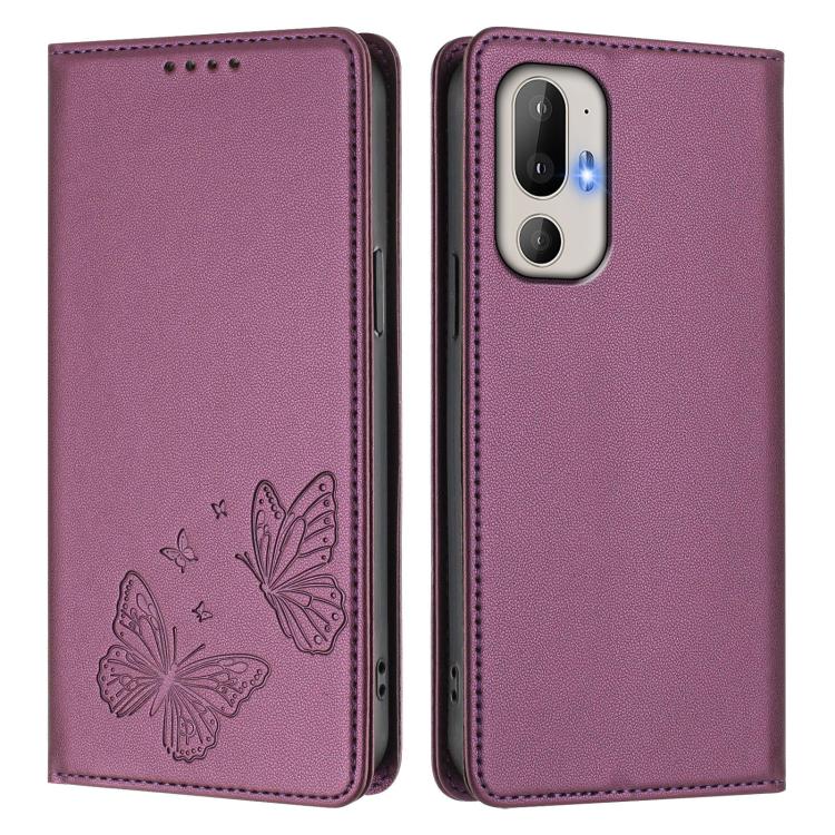 For HTC U24 Pro Strong Magnetic Dual Butterfly RFID Vegan Leather Phone Case