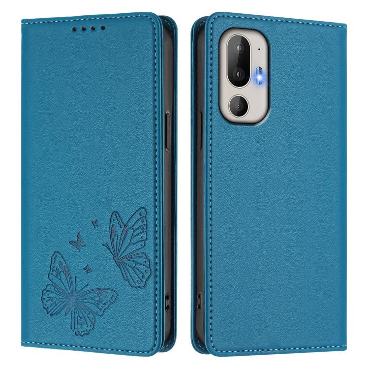 For HTC U24 Pro Strong Magnetic Dual Butterfly RFID Vegan Leather Phone Case