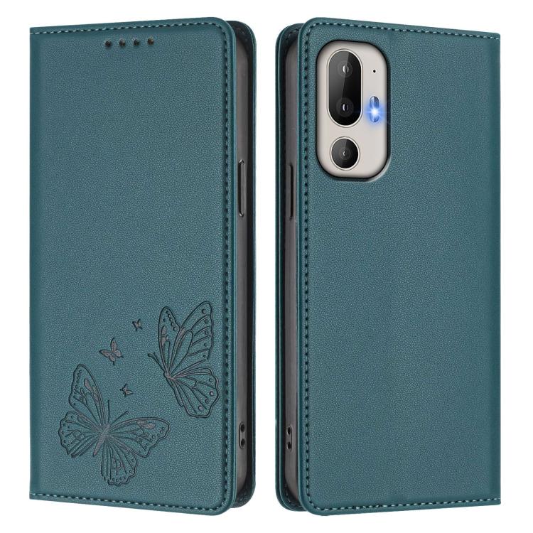 For HTC U24 Pro Strong Magnetic Dual Butterfly RFID Vegan Leather Phone Case