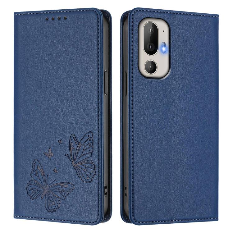 For HTC U24 Pro Strong Magnetic Dual Butterfly RFID Vegan Leather Phone Case
