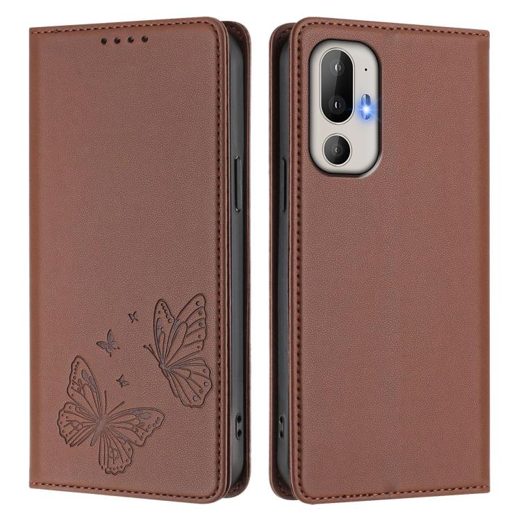 For HTC U24 Pro Strong Magnetic Dual Butterfly RFID Vegan Leather Phone Case