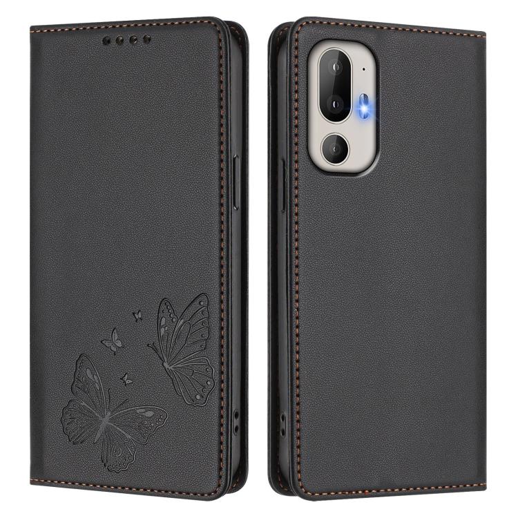 For HTC U24 Pro Strong Magnetic Dual Butterfly RFID Vegan Leather Phone Case