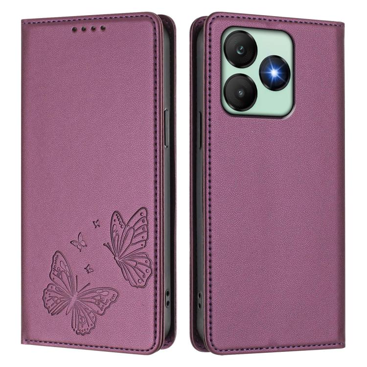 For Wiko T20 Strong Magnetic Dual Butterfly RFID Vegan Leather Phone Case