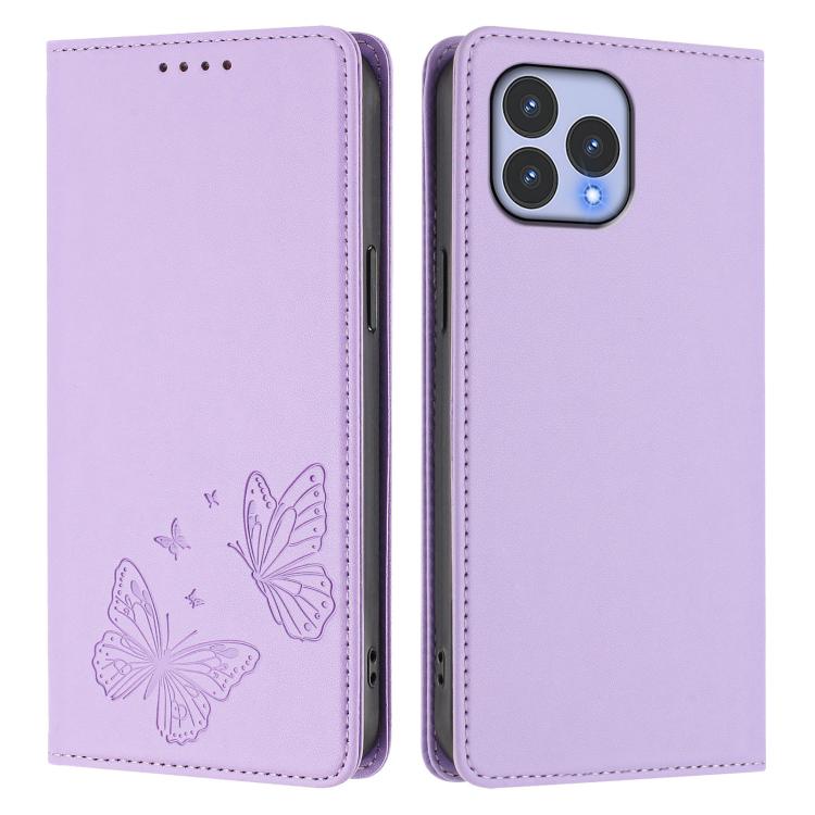 For Wiko T60 / Cubot P80 Strong Magnetic Dual Butterfly RFID Vegan Leather Phone Case