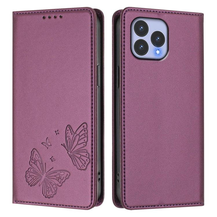 For Wiko T60 / Cubot P80 Strong Magnetic Dual Butterfly RFID Vegan Leather Phone Case