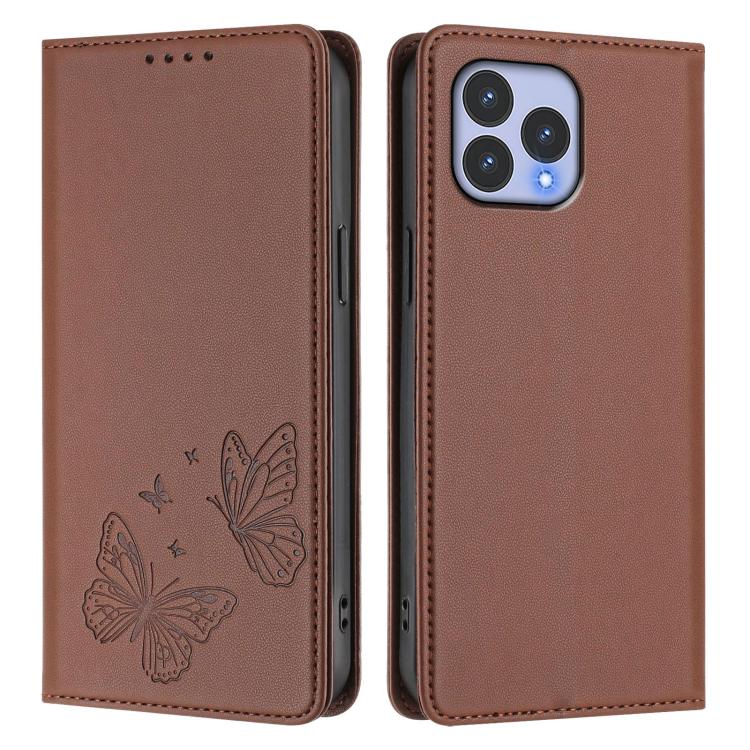 For Wiko T60 / Cubot P80 Strong Magnetic Dual Butterfly RFID Vegan Leather Phone Case