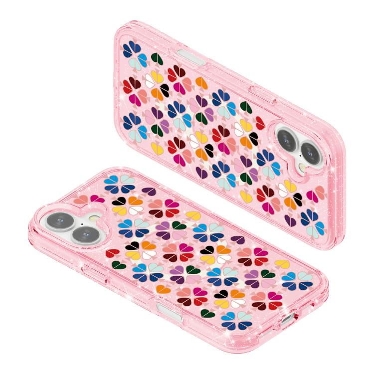 For iPhone 17 Glittering Crystal Red Heart Pattern Magnetic Phone Case