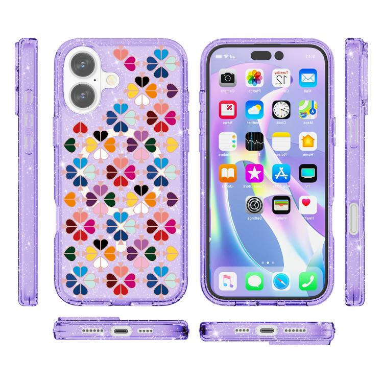 For iPhone 17 Glittering Crystal Red Heart Pattern Magnetic Phone Case