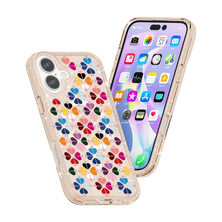 For iPhone 17 Glittering Crystal Red Heart Pattern Magnetic Phone Case