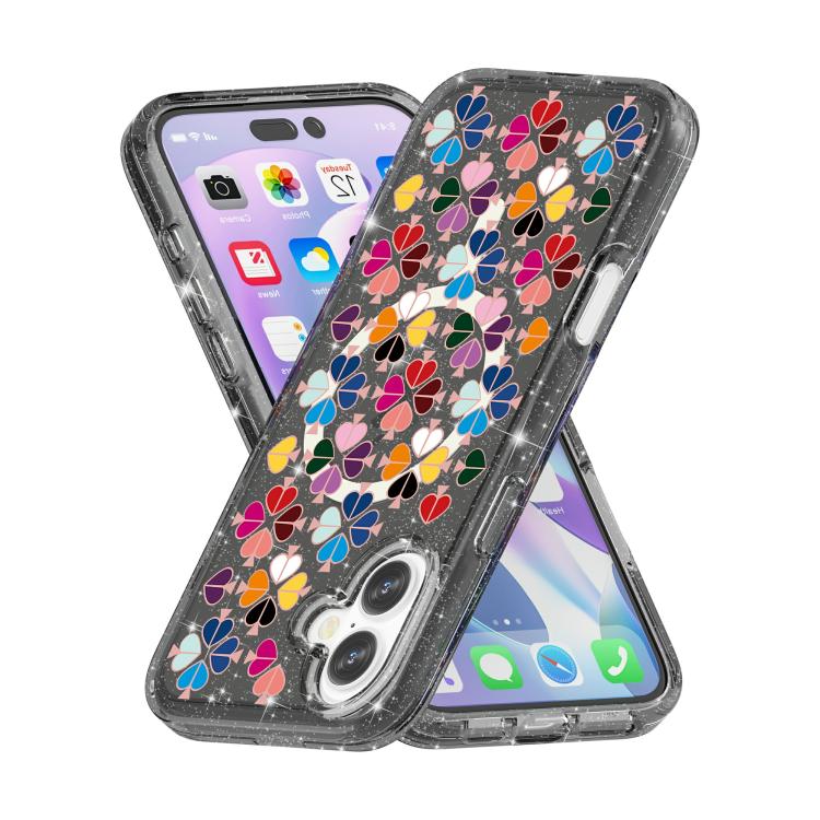 For iPhone 17 Glittering Crystal Red Heart Pattern Magnetic Phone Case