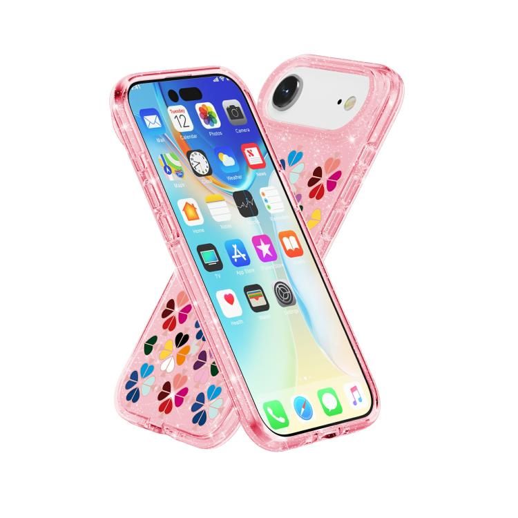 For iPhone Air Glittering Crystal Red Heart Pattern Magnetic Phone Case