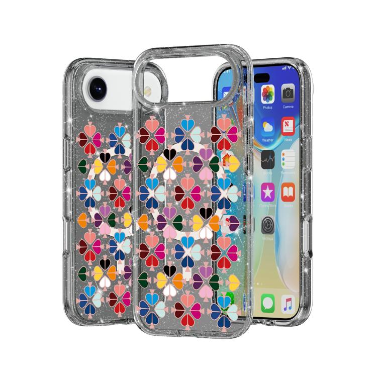 For iPhone Air Glittering Crystal Red Heart Pattern Magnetic Phone Case