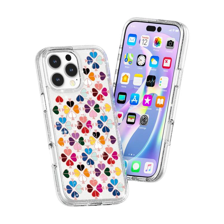 For iPhone 16 Pro Max Glittering Crystal Red Heart Pattern Magnetic Phone Case