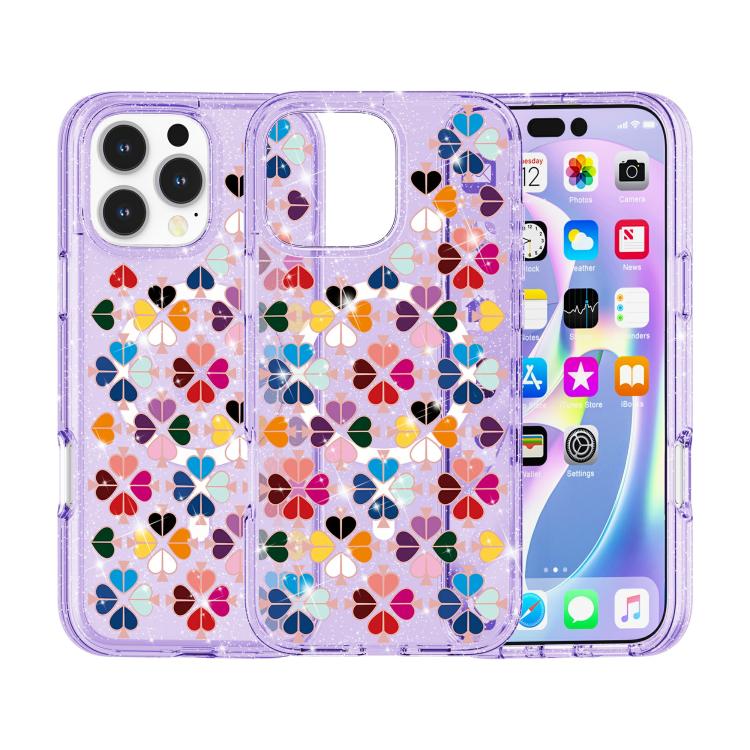 For iPhone 16 Pro Max Glittering Crystal Red Heart Pattern Magnetic Phone Case