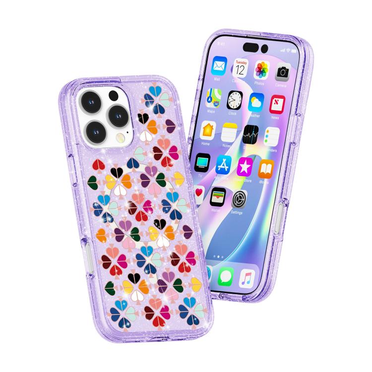 For iPhone 16 Pro Max Glittering Crystal Red Heart Pattern Magnetic Phone Case