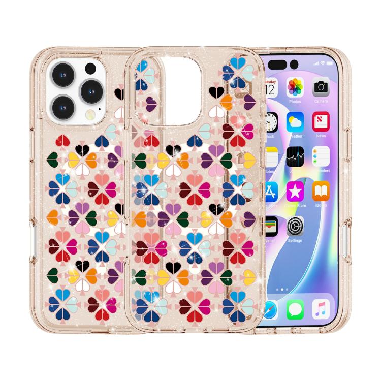 For iPhone 16 Pro Max Glittering Crystal Red Heart Pattern Magnetic Phone Case