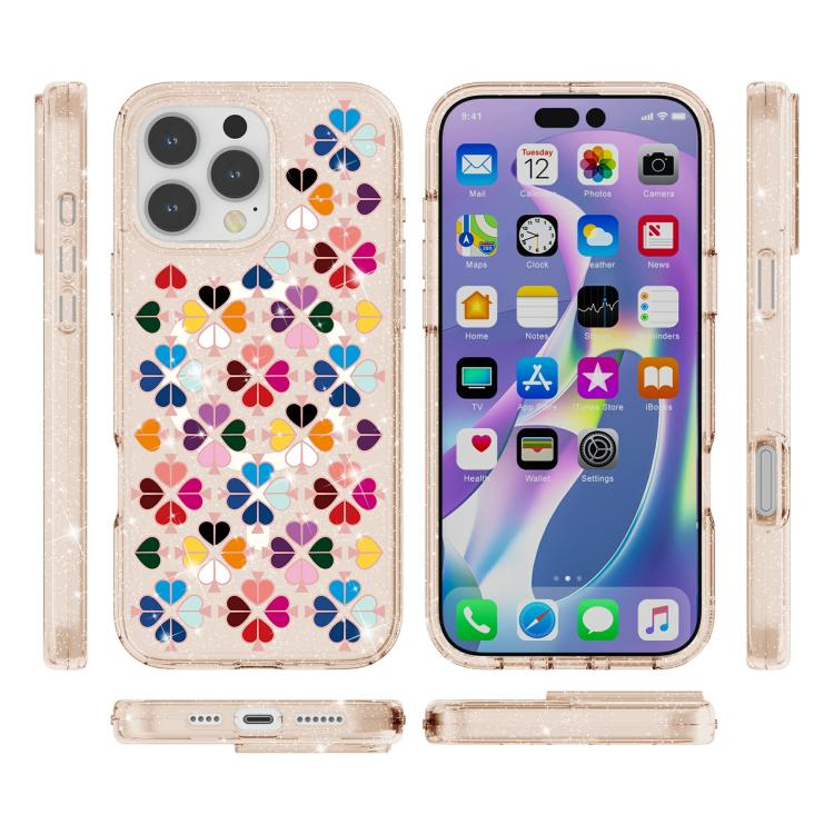 For iPhone 16 Pro Max Glittering Crystal Red Heart Pattern Magnetic Phone Case
