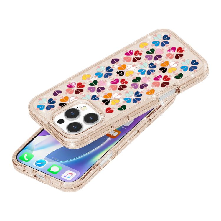For iPhone 16 Pro Max Glittering Crystal Red Heart Pattern Magnetic Phone Case