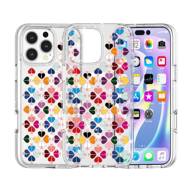 For iPhone 16 Pro Glittering Crystal Red Heart Pattern Magnetic Phone Case