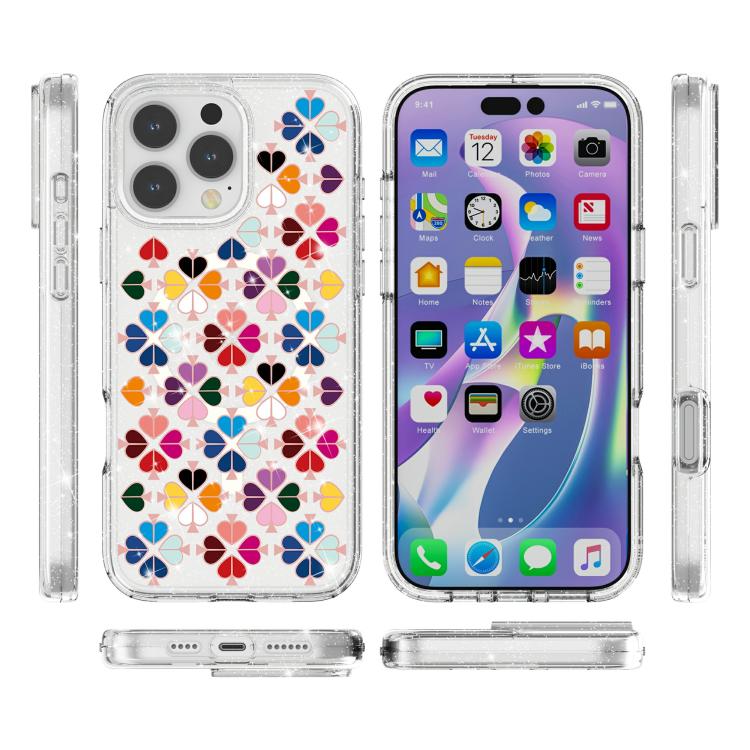 For iPhone 16 Pro Glittering Crystal Red Heart Pattern Magnetic Phone Case