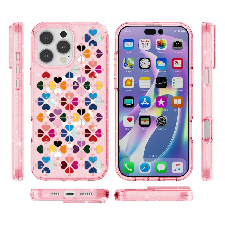 For iPhone 16 Pro Glittering Crystal Red Heart Pattern Magnetic Phone Case