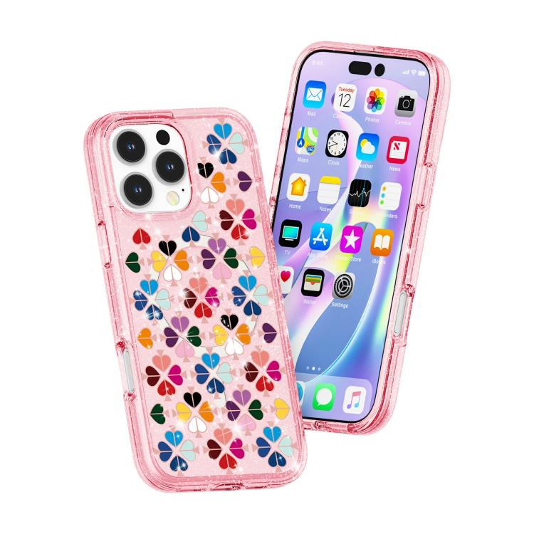 For iPhone 16 Pro Glittering Crystal Red Heart Pattern Magnetic Phone Case