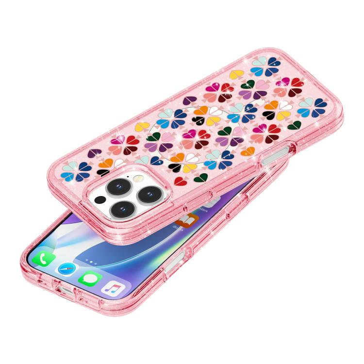For iPhone 16 Pro Glittering Crystal Red Heart Pattern Magnetic Phone Case