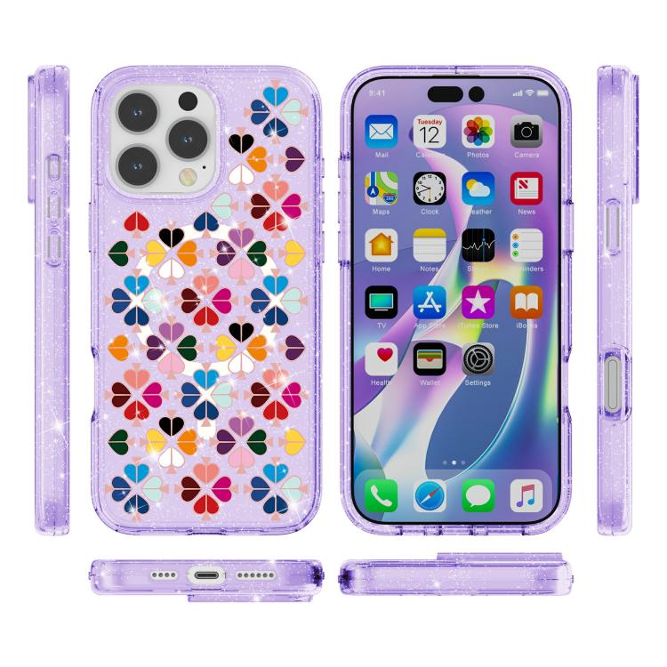 For iPhone 16 Pro Glittering Crystal Red Heart Pattern Magnetic Phone Case