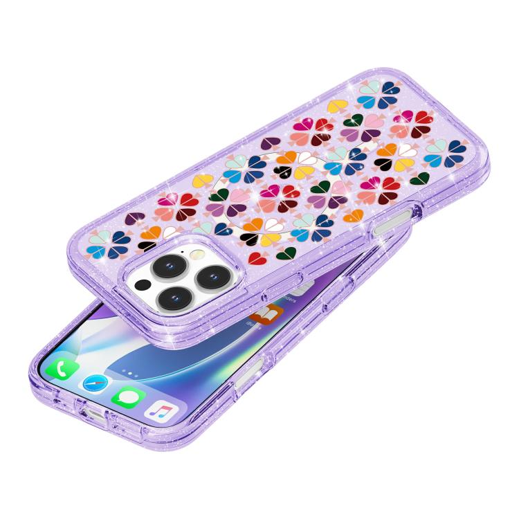 For iPhone 16 Pro Glittering Crystal Red Heart Pattern Magnetic Phone Case