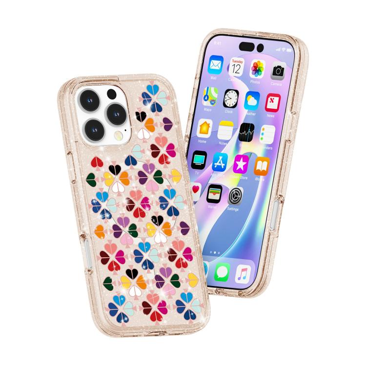 For iPhone 16 Pro Glittering Crystal Red Heart Pattern Magnetic Phone Case