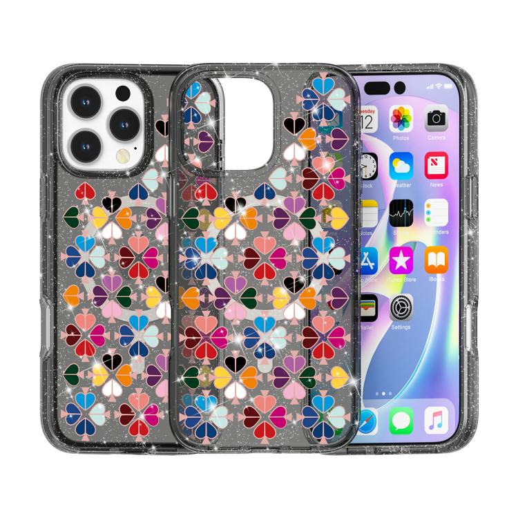 For iPhone 16 Pro Glittering Crystal Red Heart Pattern Magnetic Phone Case