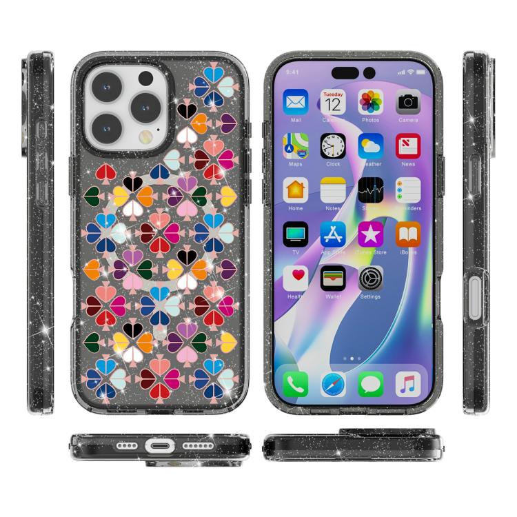 For iPhone 16 Pro Glittering Crystal Red Heart Pattern Magnetic Phone Case