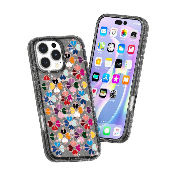 For iPhone 16 Pro Glittering Crystal Red Heart Pattern Magnetic Phone Case