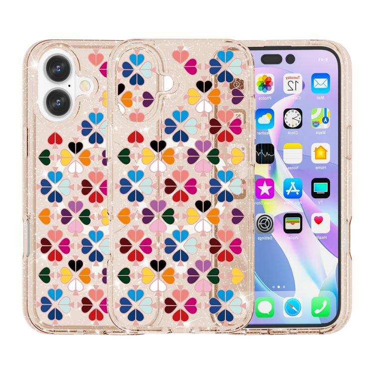 For iPhone 16 Plus Glittering Crystal Red Heart Pattern Magnetic Phone Case