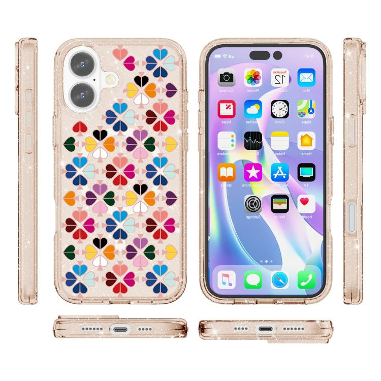 For iPhone 16 Plus Glittering Crystal Red Heart Pattern Magnetic Phone Case