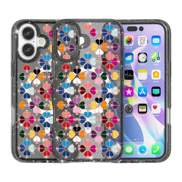 For iPhone 16 Plus Glittering Crystal Red Heart Pattern Magnetic Phone Case