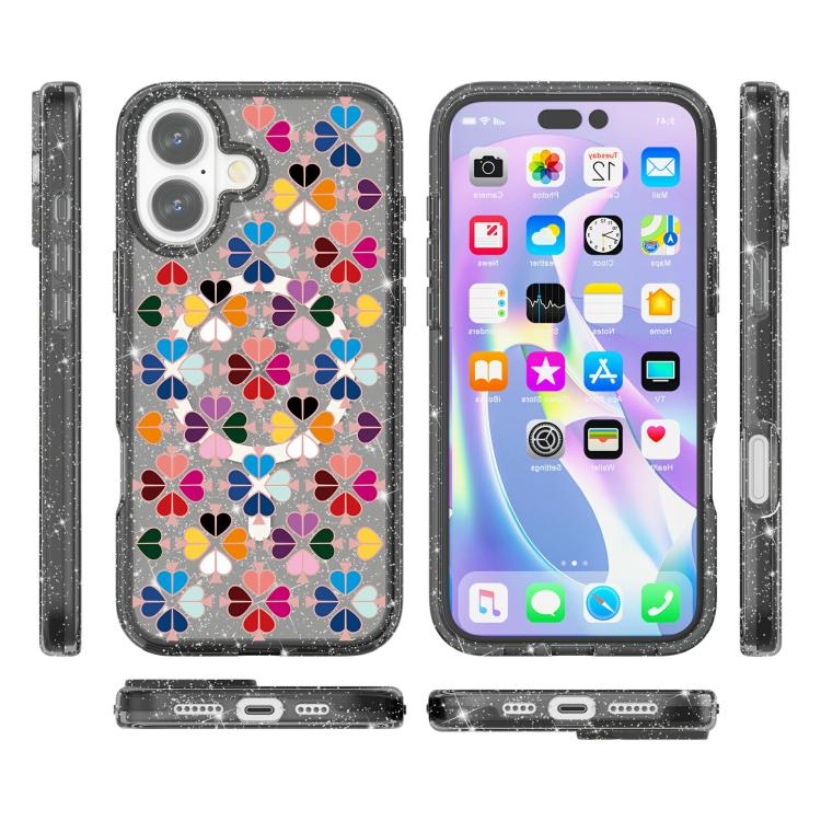 For iPhone 16 Plus Glittering Crystal Red Heart Pattern Magnetic Phone Case