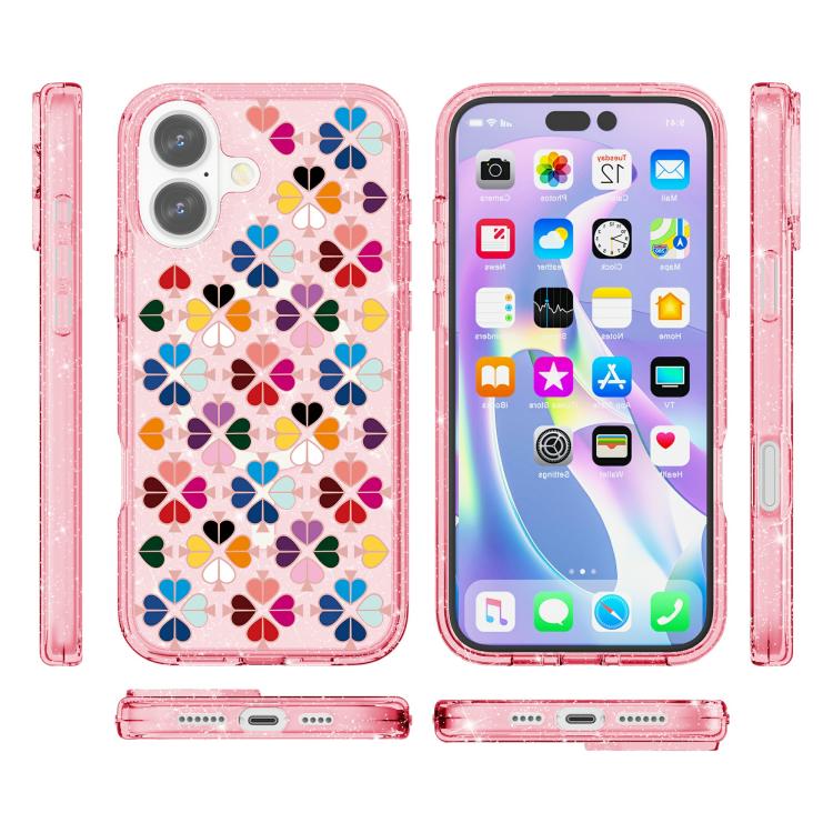 For iPhone 16 Glittering Crystal Red Heart Pattern Magnetic Phone Case