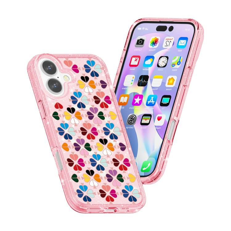 For iPhone 16 Glittering Crystal Red Heart Pattern Magnetic Phone Case