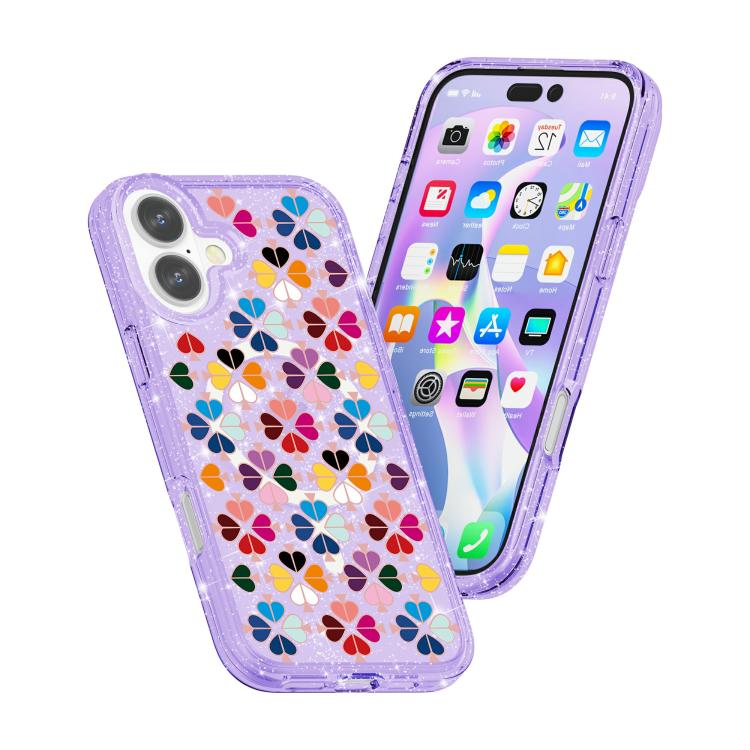 For iPhone 16 Glittering Crystal Red Heart Pattern Magnetic Phone Case